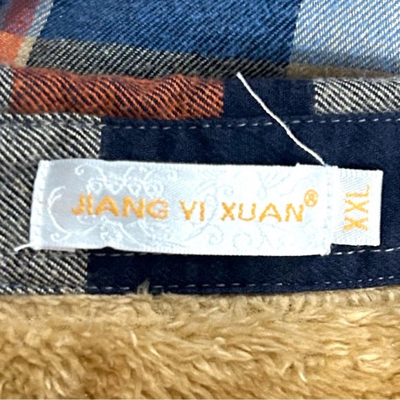 Boys Plaid Flannel Fleece Jacket Sz XXL Button Up Warm Collar Blue Tan Orange - Picture 11 of 11